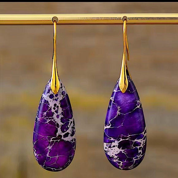 Purple Imperial Jasper Stone Earrings Healing Stone - Picture 1 of 3